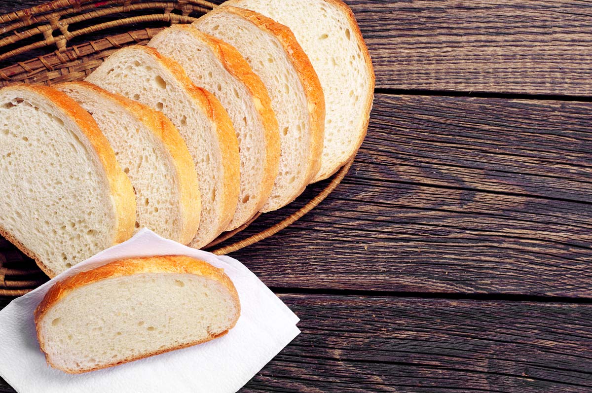 Sliced white bread on a wooden table
