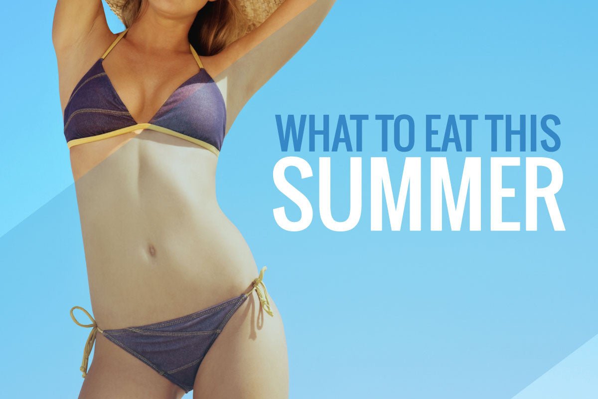 Woman in a bikini beside summer eating advice