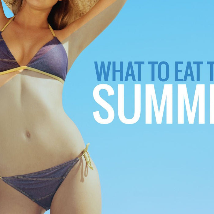 Woman in a bikini beside summer eating advice