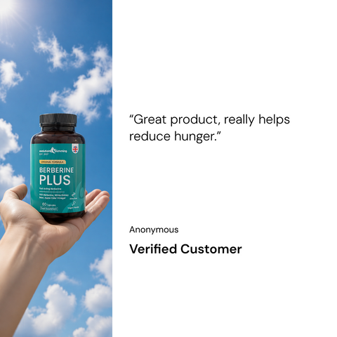 Berberine Plus customer review beside the supplement bottle