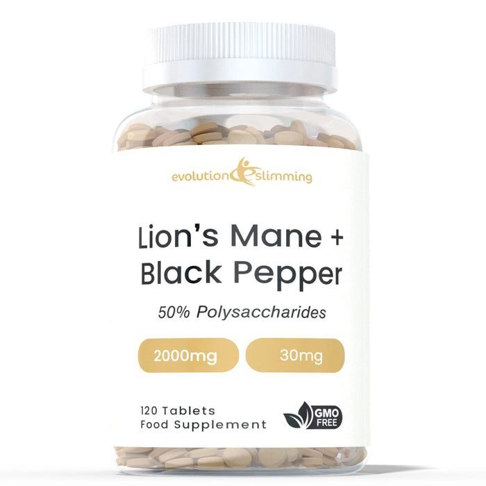 Lions Mane + Black Pepper - 2000mg + 30mg Tablets Evolution Slimming