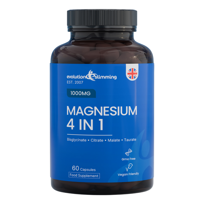 Magnesio 4 en 1: taurato, citrato, malato y bisglicinato de magnesio