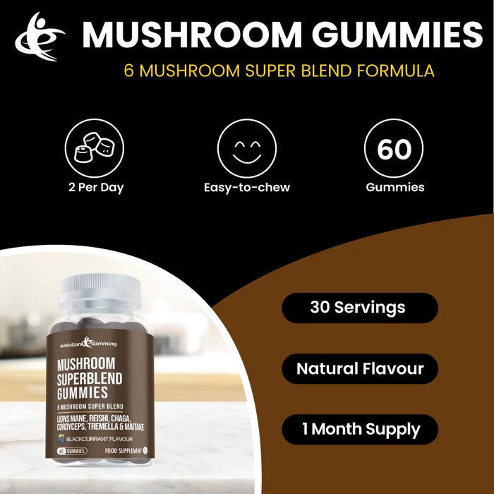 Mushroom Super Blend Gummies with Lion's Mane, Chaga, Cordyceps, Tremella, Maitake & Reishi Mushroom - Evolution Slimming