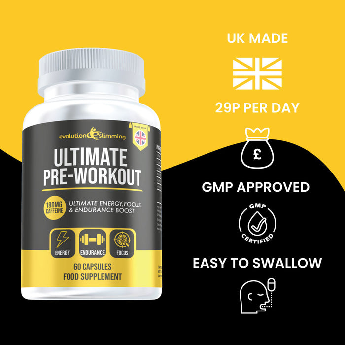 Ultimate Pre Workout Capsules - Energy, Endurance & Focus Boost - 60 Servings