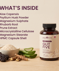 Gut Five ingredients including aloe capensis, psyllium husk, rhubarb and prune